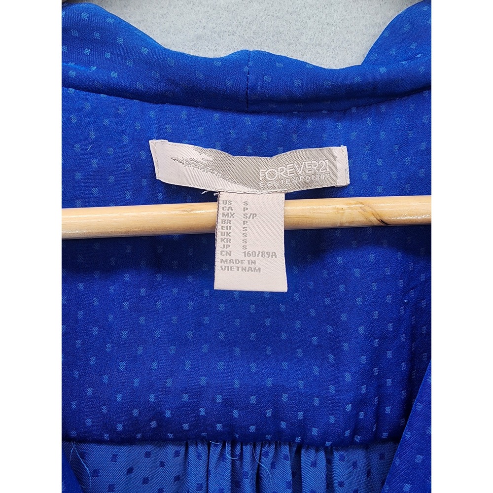 Forever 21 Royal Blue Dotted Sleeveless Blouse V-Neck Wrap Front High Low Top S - Picture 2 of 10